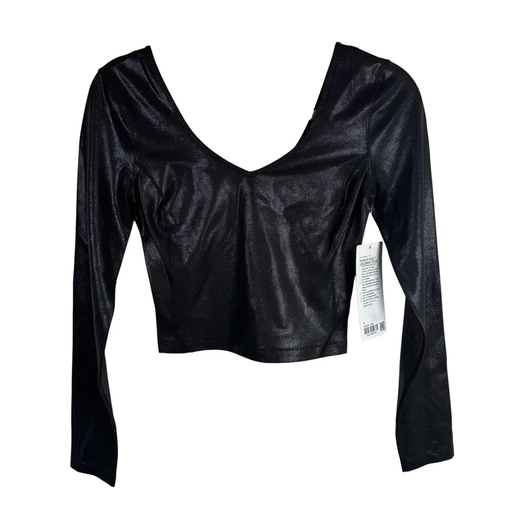 NWT Lululemon Align Long Sleeve Crop Top in Shine Size 4 Scoop Neck Black